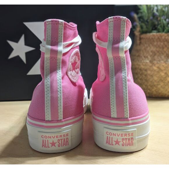 Converse Chuck Taylor All Star Lift Platform Oops Pink Retro Varsity Hi Tops W10 - Picture 7 of 13
